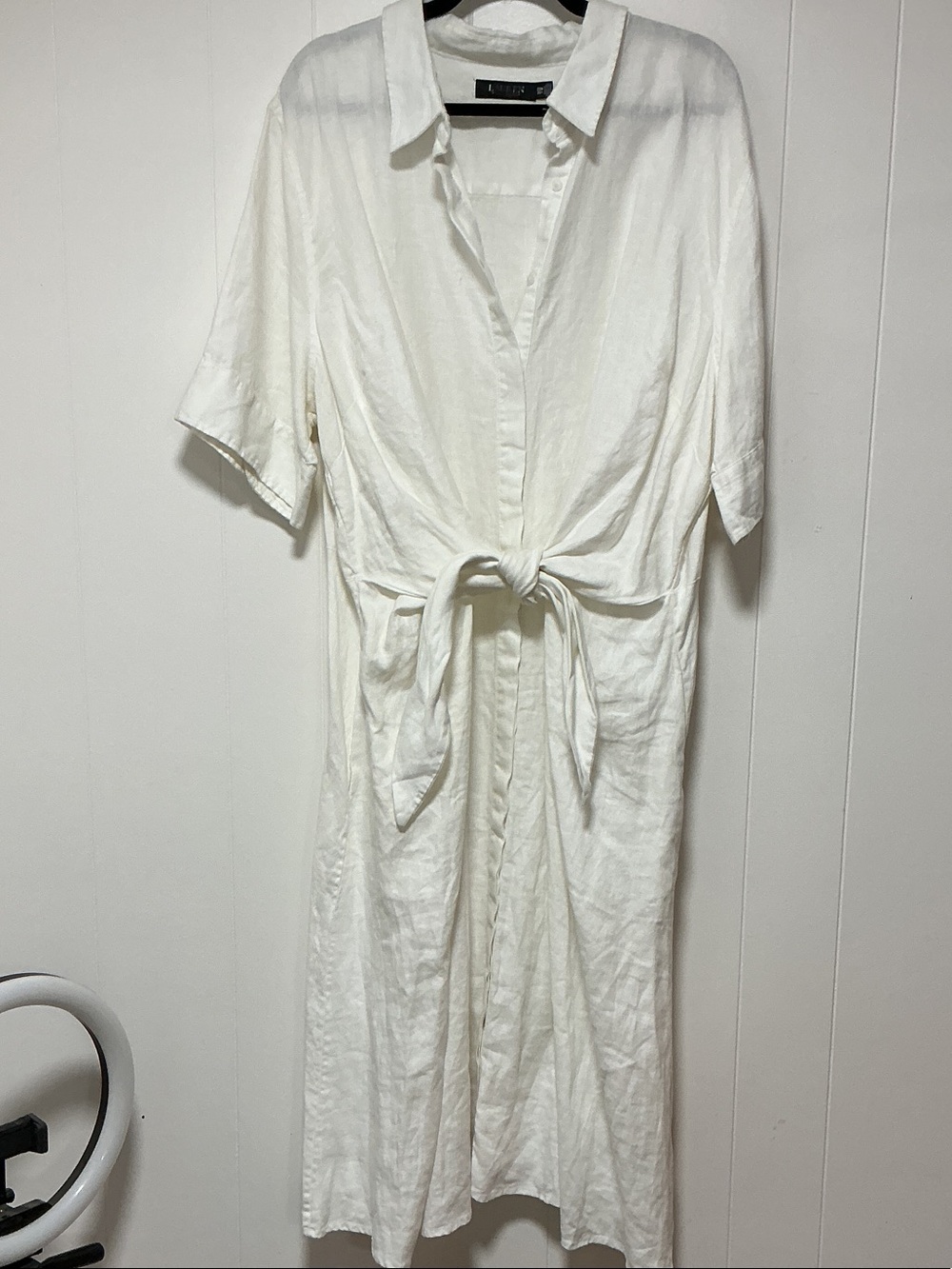 Ralph Lauren White Linen Tie-Front Midi Dress